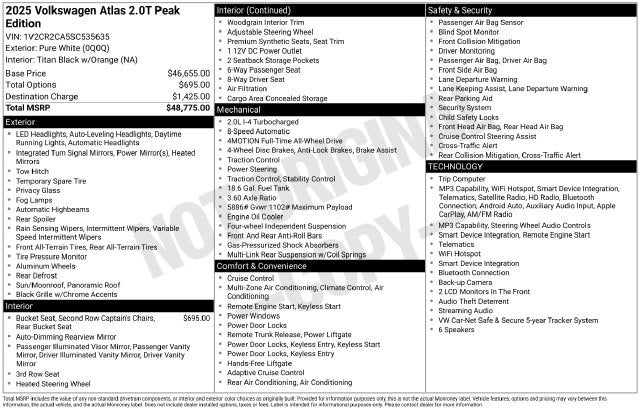 2025 Volkswagen Atlas 2.0T Peak Edition