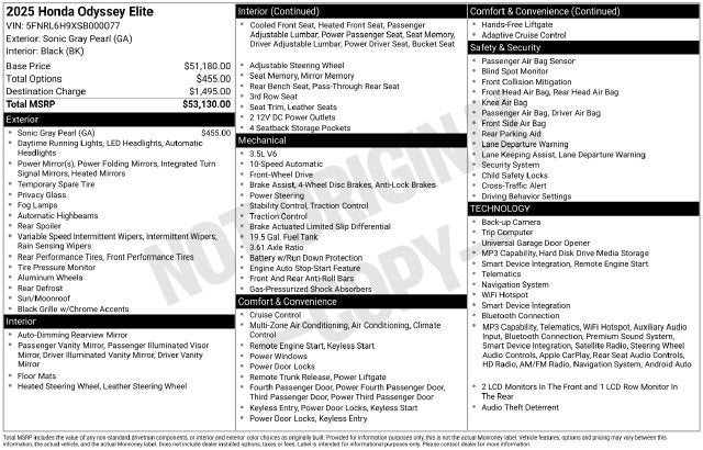 2025 Honda Odyssey Elite