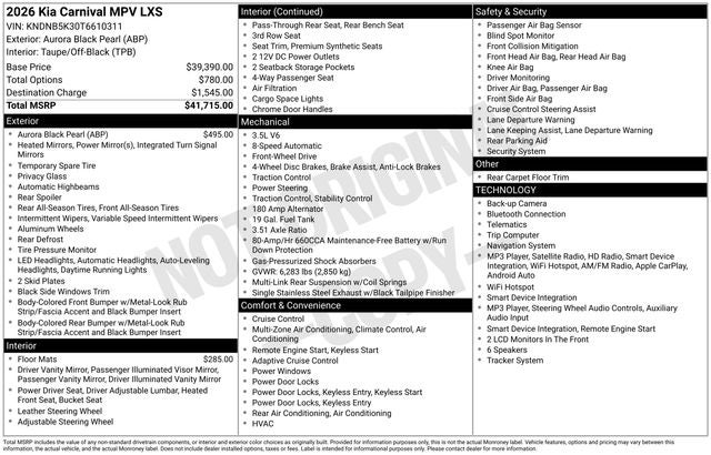 2026 Kia Carnival LXS