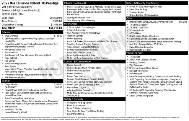 2027 Kia Telluride Hybrid SX Prestige