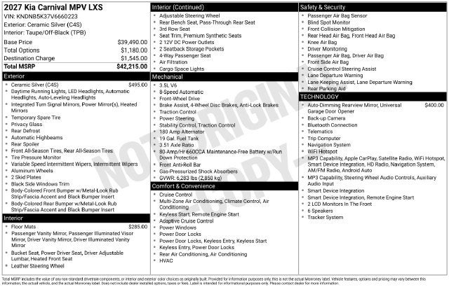 2027 Kia Carnival LXS
