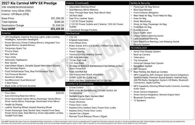 2027 Kia Carnival SX Prestige